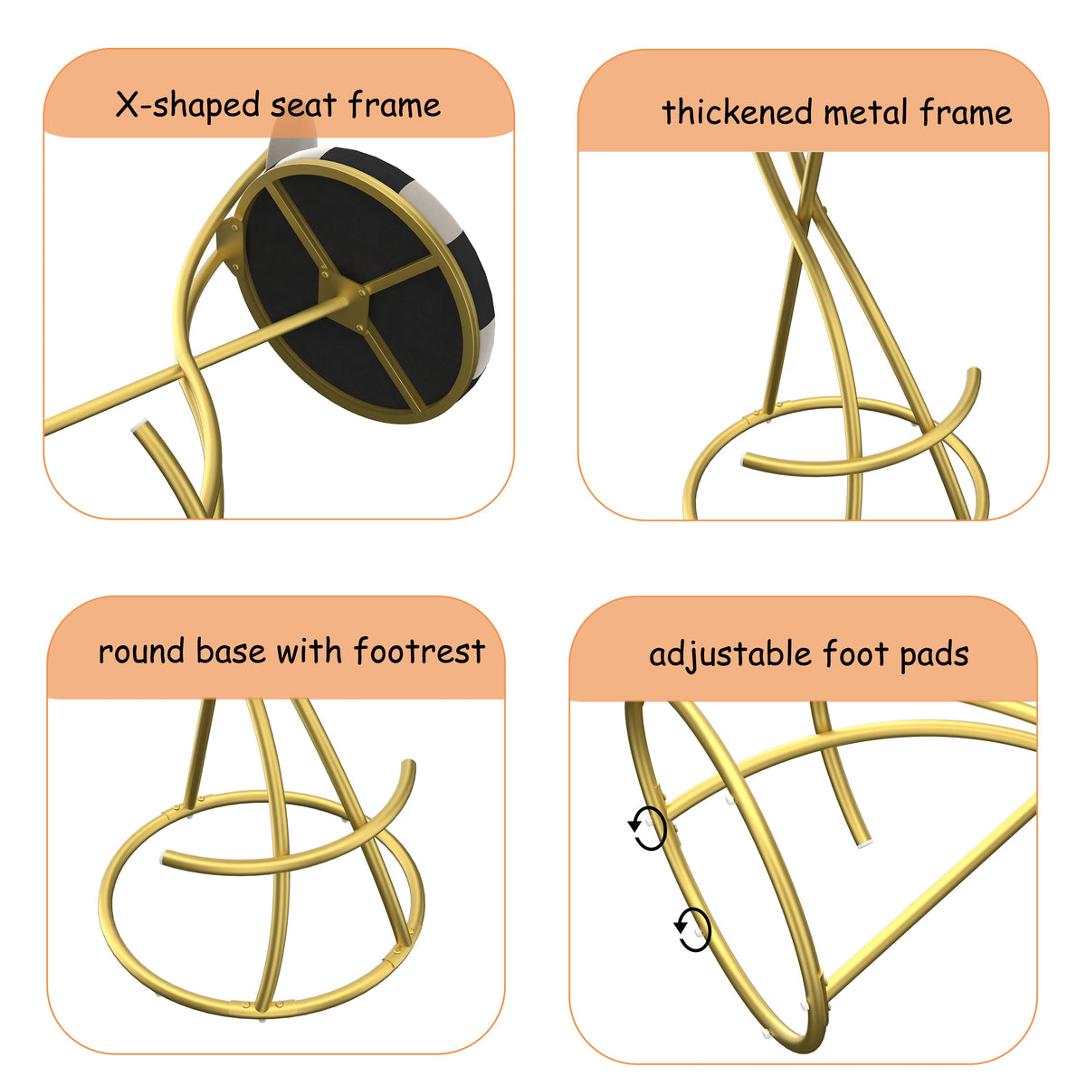 Football Print Bar Stools Set of 2 Upholstered Counter Height Barstool for Kitchen Island S-shaped Velvet Metal Dining Chairs
 (Gold Frame & Creamy, photo 10 of 10