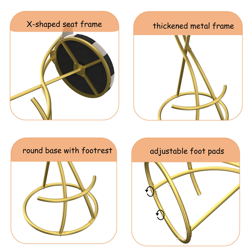 Football Print Bar Stools Set of 2 Upholstered Counter Height Barstool for Kitchen Island S-shaped Velvet Metal Dining Chairs
 (Gold Frame & Creamy, photo 10 of 10
