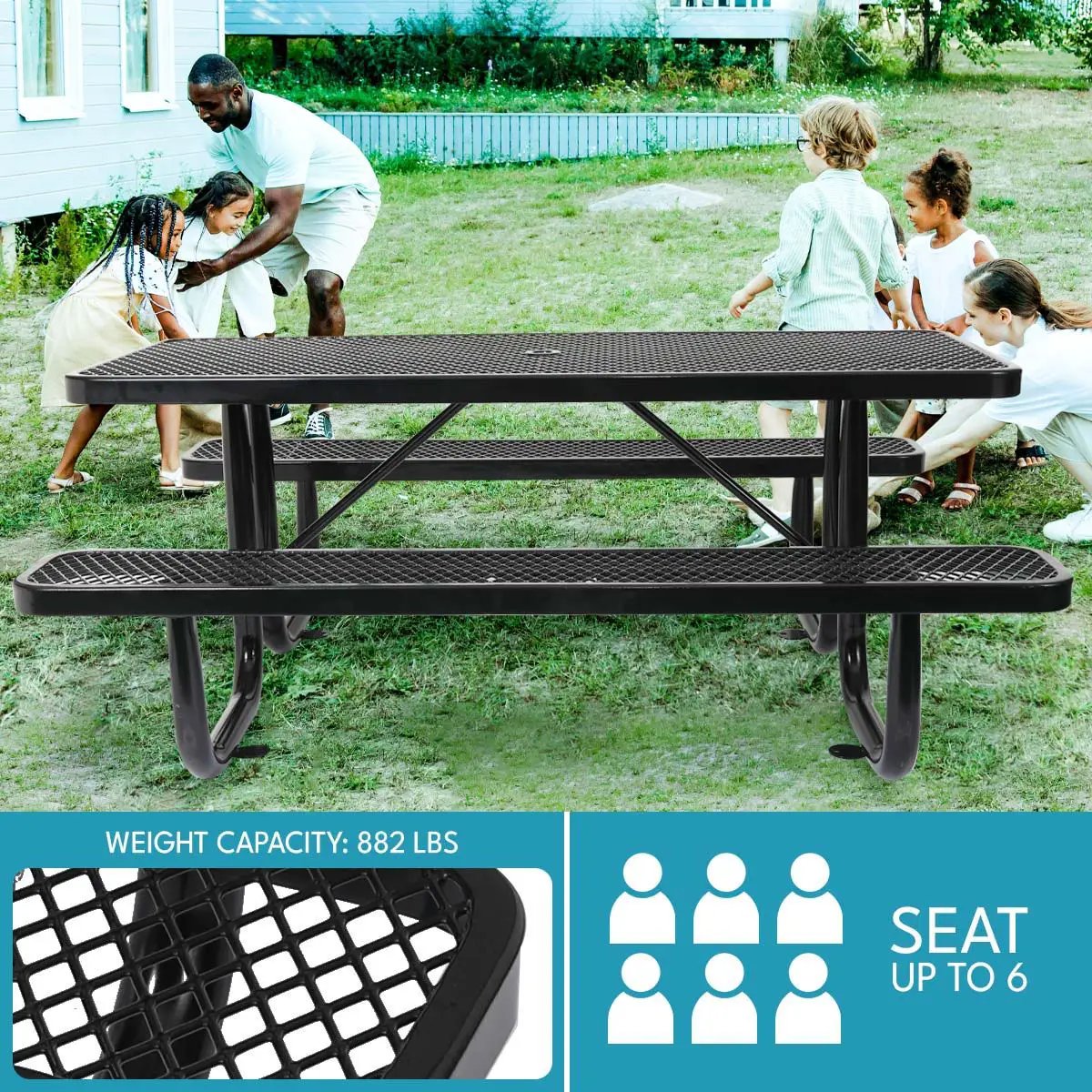 Outdoor Steel Picnic Rectangular Table With Umbrella Pole by HouseOfZazla