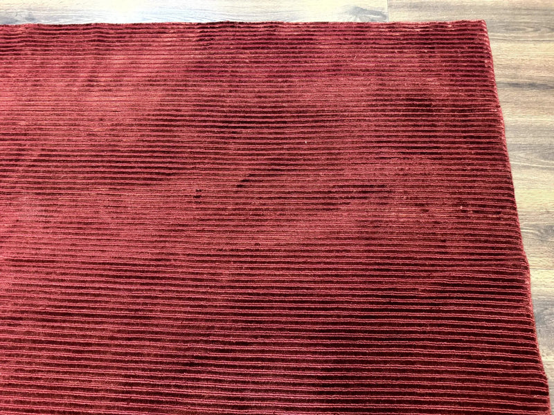 Modern Tibetan Rug 8x10, Red, Stripes, Handmade Wool Thick Pile Carpet by Jewel Rugs