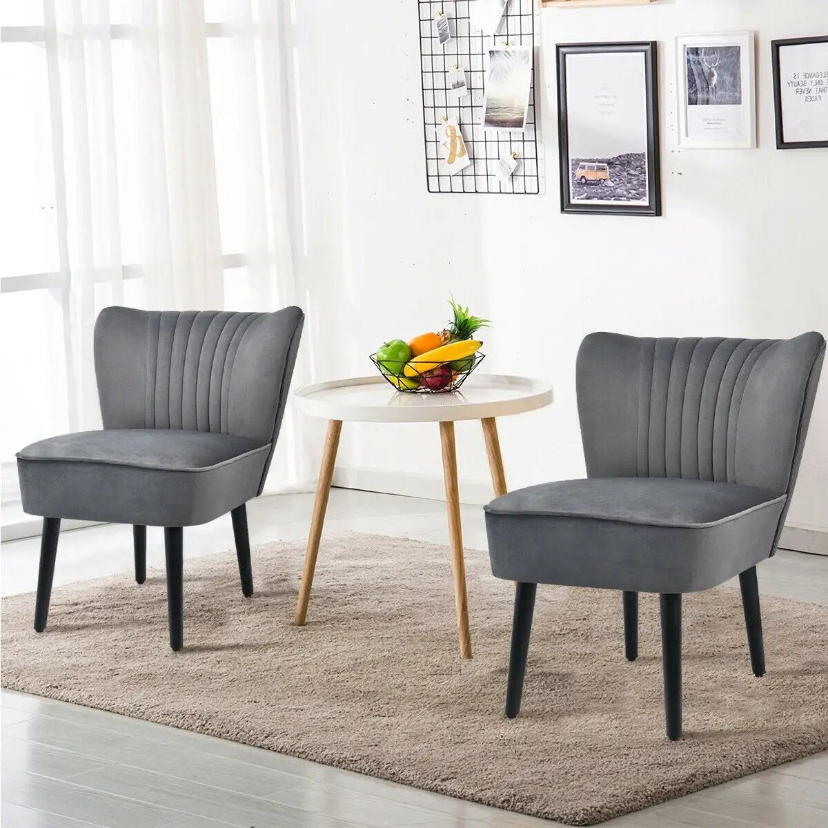 Set of 2 Upholstered Modern Leisure Club Chairs with Solid Wood Legs by DirectDeals