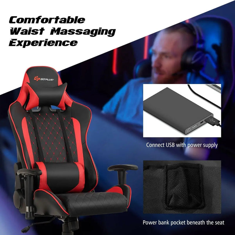 Massage Gaming Chair with Lumbar Support and Headrest by DirectDeals