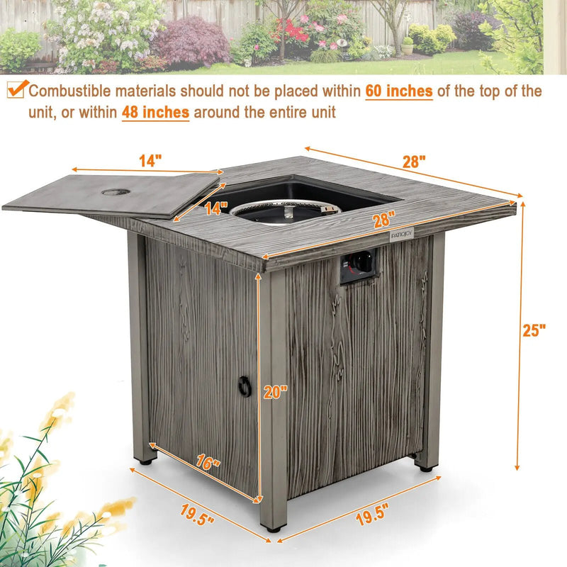 28 Inch 40 000 BTU Square Fire Pit Table with Lid and Lava Rocks-Gray by DirectDeals