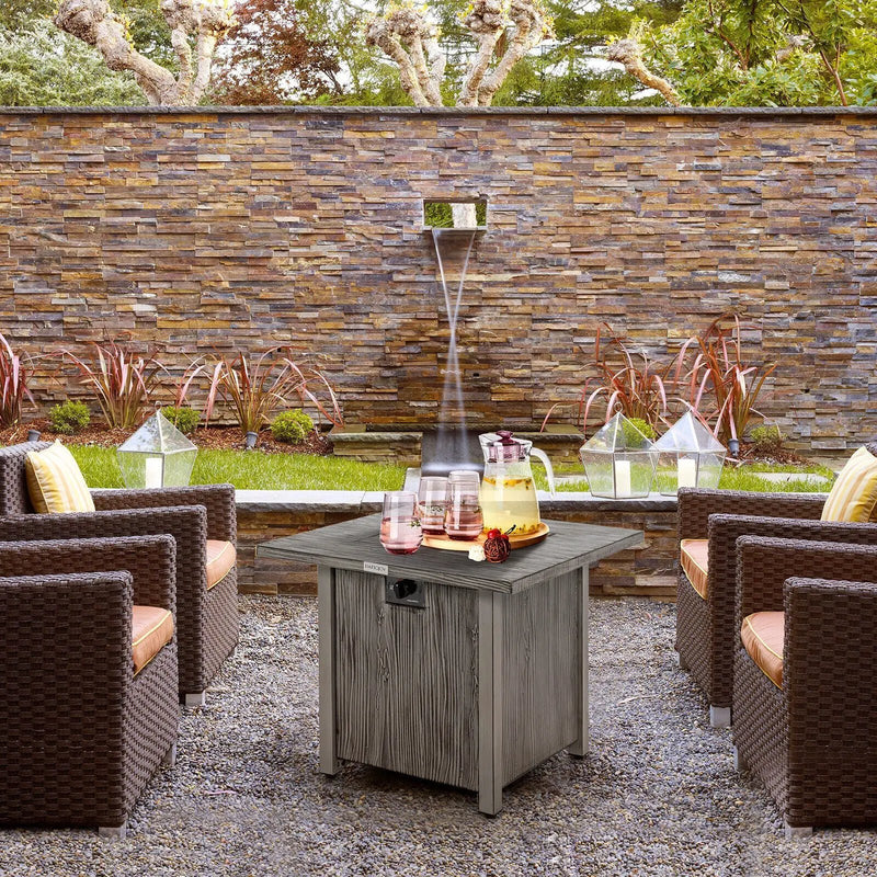 28 Inch 40 000 BTU Square Fire Pit Table with Lid and Lava Rocks-Gray by DirectDeals