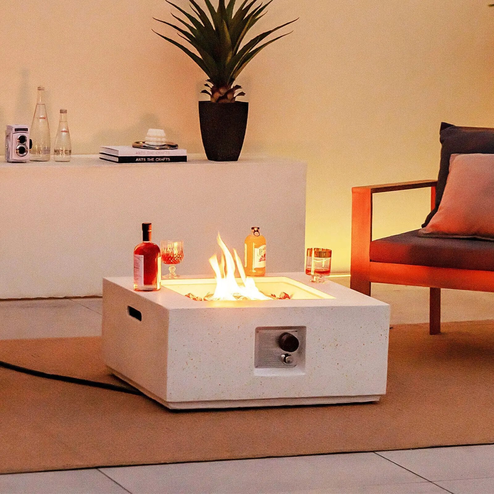 28 Inch 40000 BTU Square Propane Gas Fire Pit with PVC Cover-White by DirectDeals