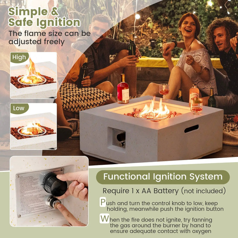 28 Inch 40000 BTU Square Propane Gas Fire Pit with PVC Cover-White by DirectDeals