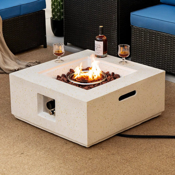 28 Inch 40000 BTU Square Propane Gas Fire Pit with PVC Cover-White, photo 2 of 8