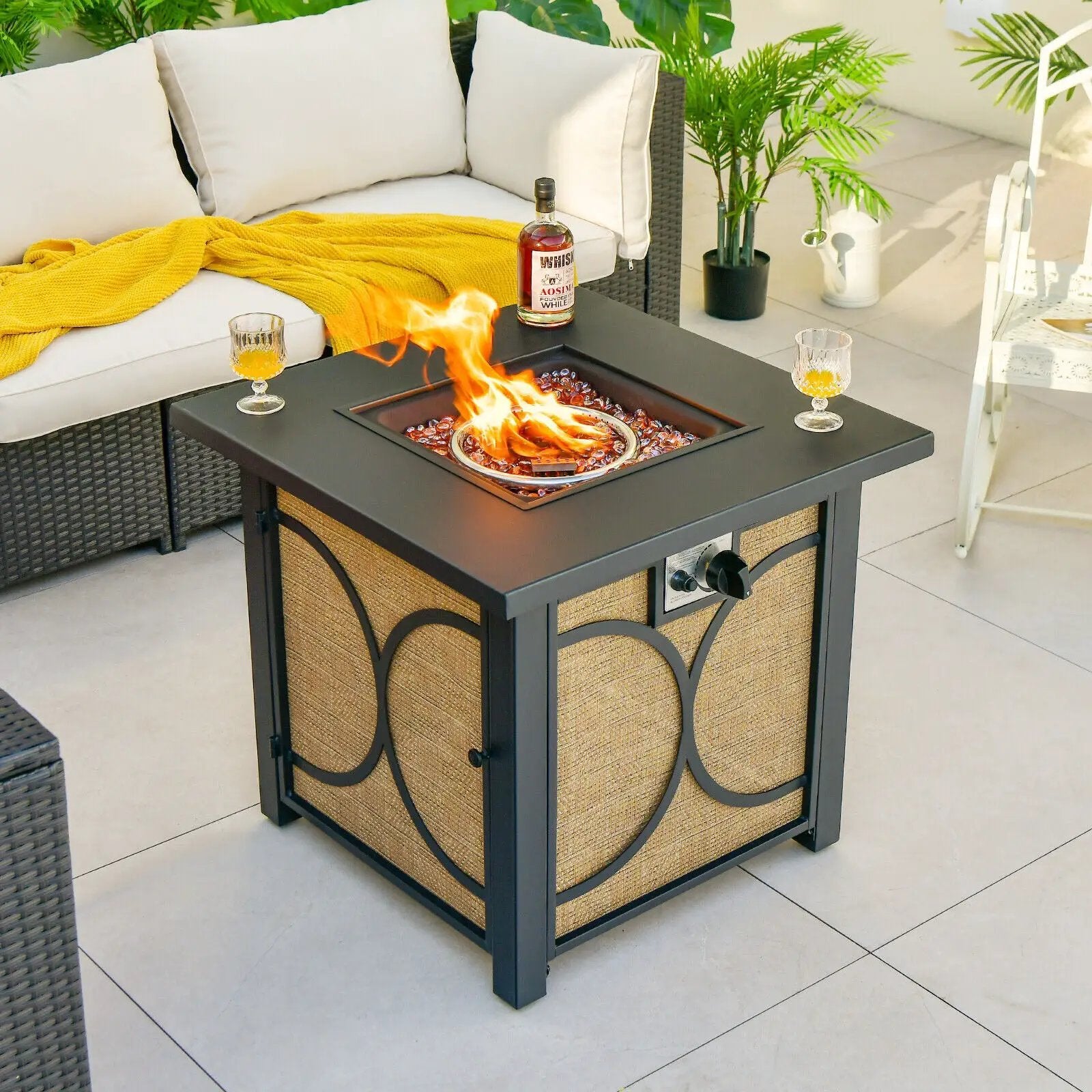 28 Inch 50000 BTU Outdoor Square Fire Pit Table with Cover by DirectDeals