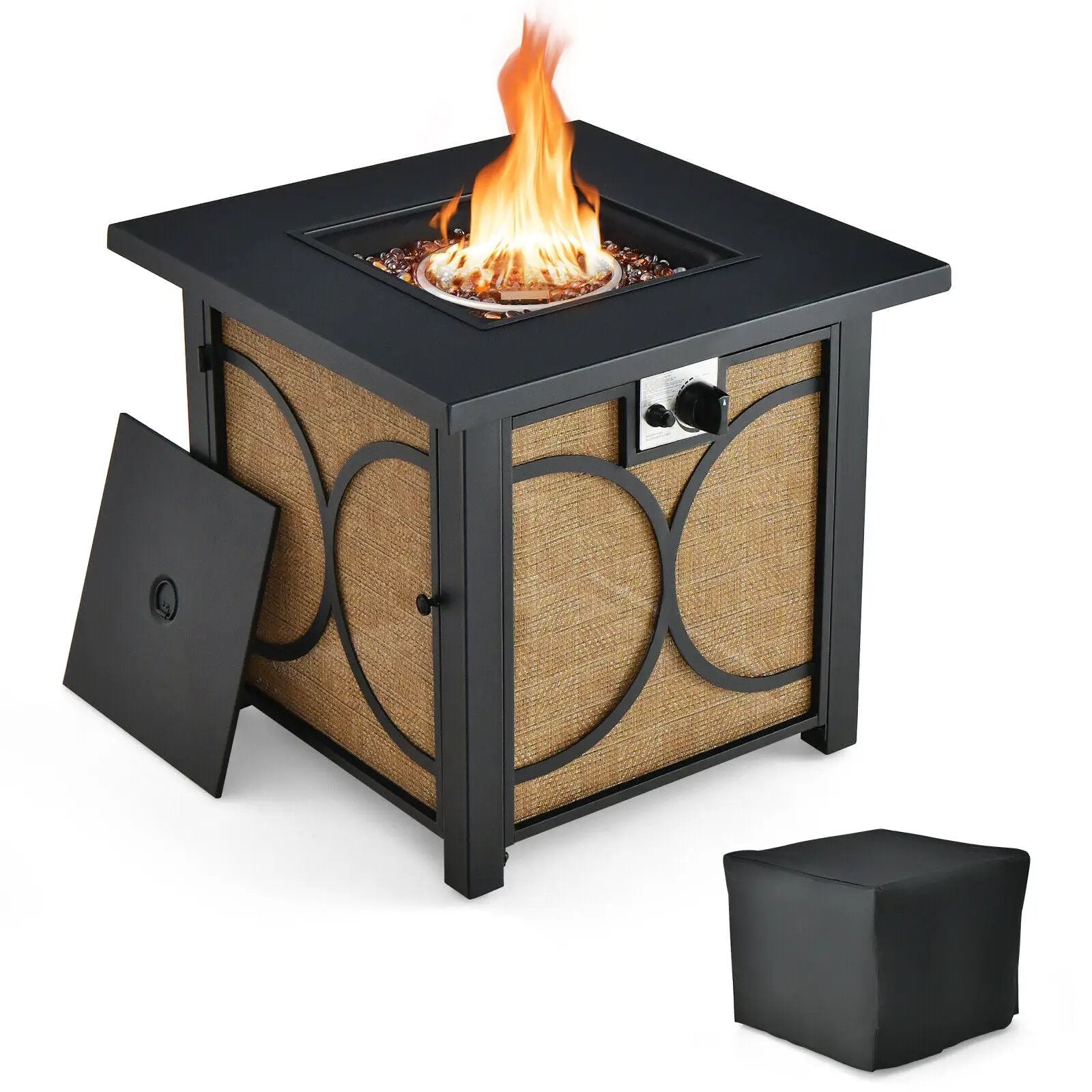 28 Inch 50000 BTU Outdoor Square Fire Pit Table with Cover by DirectDeals