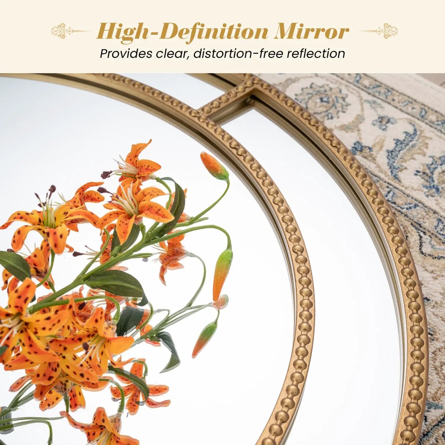28 Inch Gold Round Wall Mirror with Beaded Frame for Living Room Entryway-Golden by DirectDeals