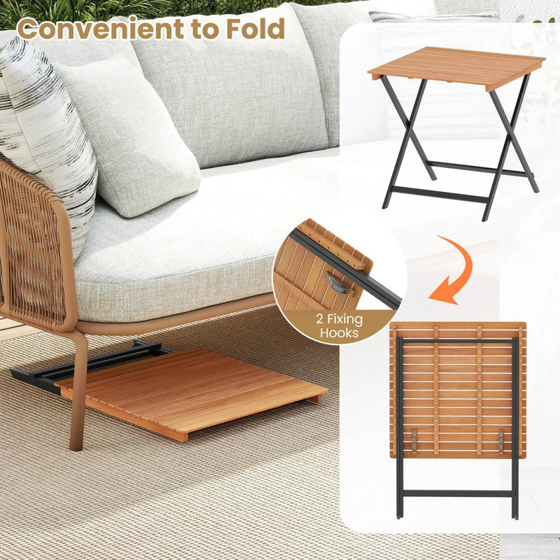 28 Inch Patio Folding Square Table with Slatted Tabletop for Backyard Porch by DirectDeals