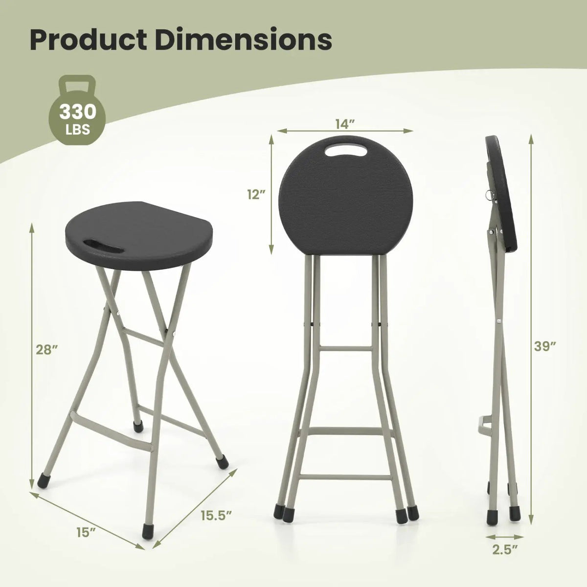 Portable Folding Stool 28 Inch - 330 lbs Capacity (2 Pack) by DirectDeals