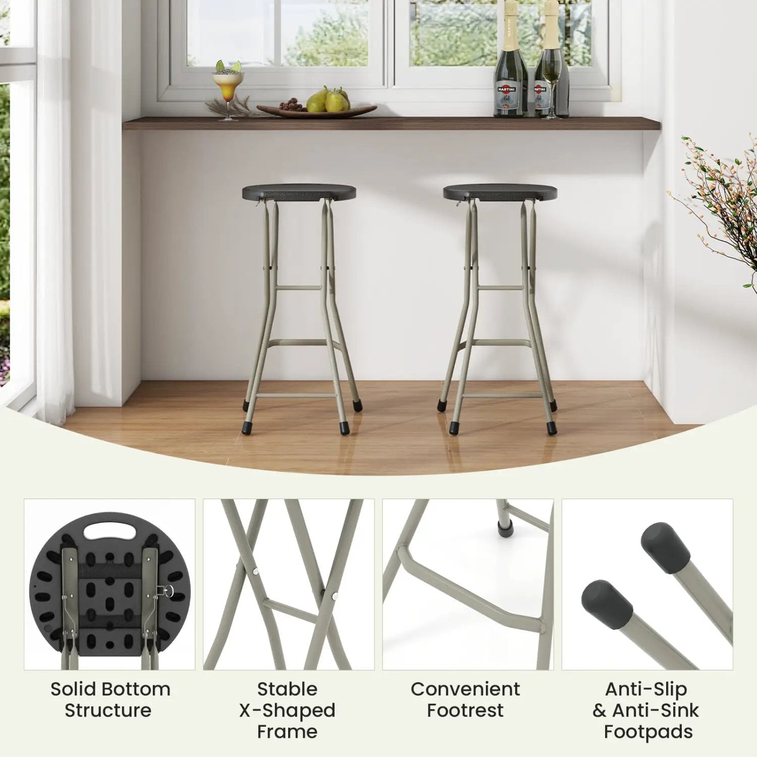 Portable Folding Stool 28 Inch - 330 lbs Capacity (2 Pack) by DirectDeals