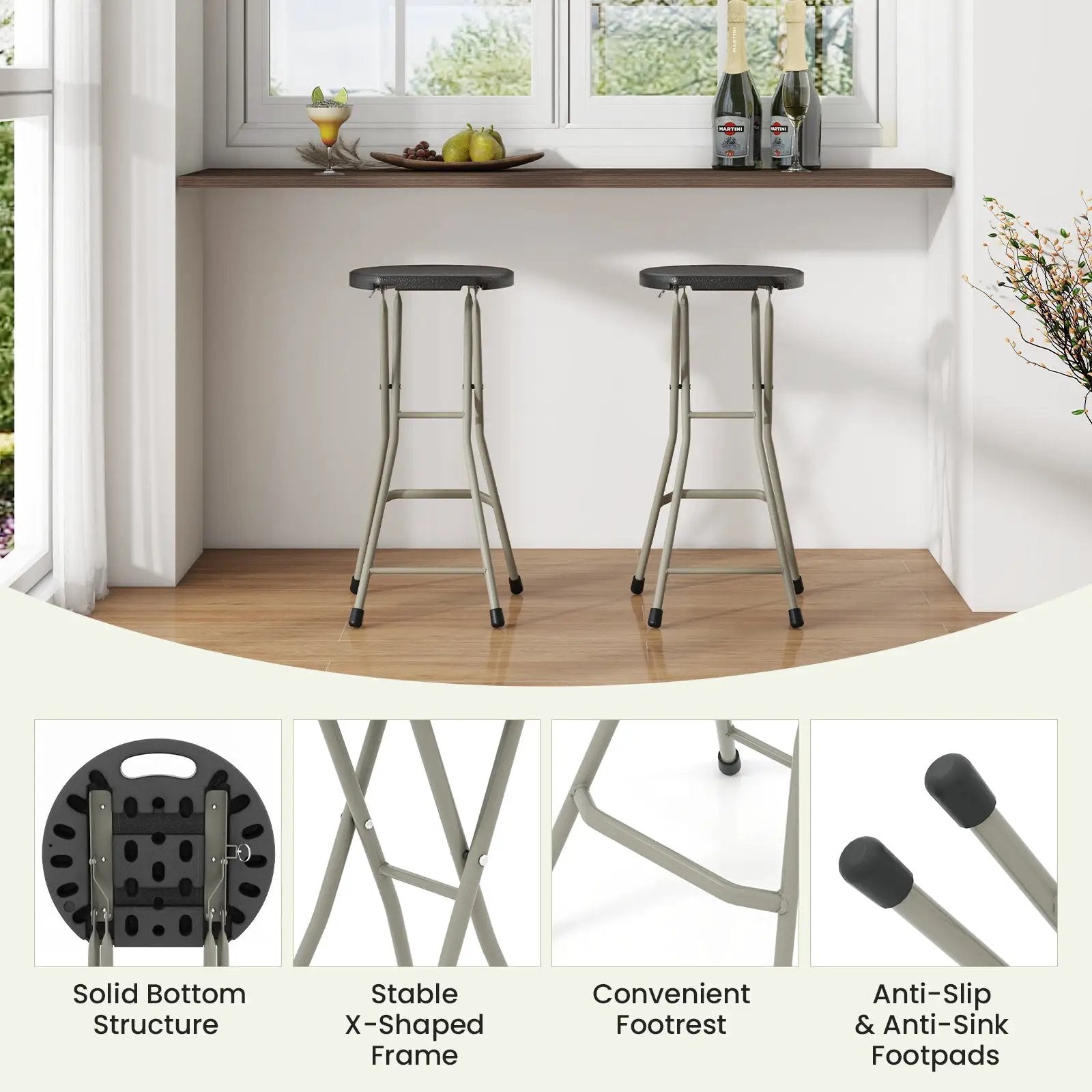 28 Inch Portable Folding Stools with 330lbs Limited Sturdy Frame by DirectDeals