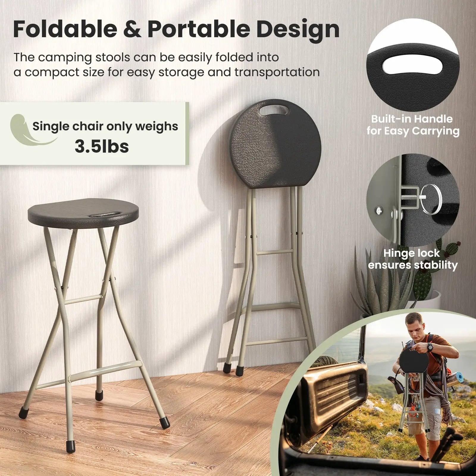 28 Inch Portable Folding Stools with 330lbs Limited Sturdy Frame by DirectDeals