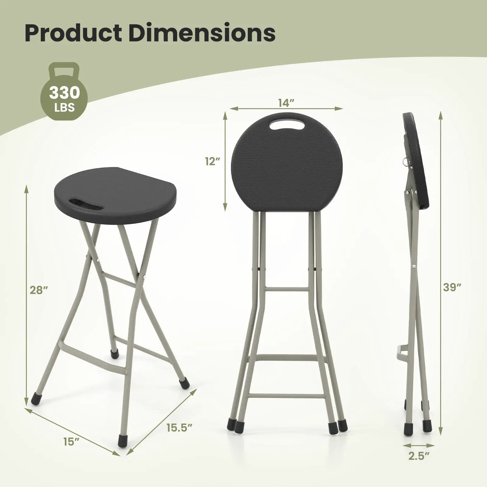 28 Inch Portable Folding Stools with 330lbs Limited Sturdy Frame by DirectDeals