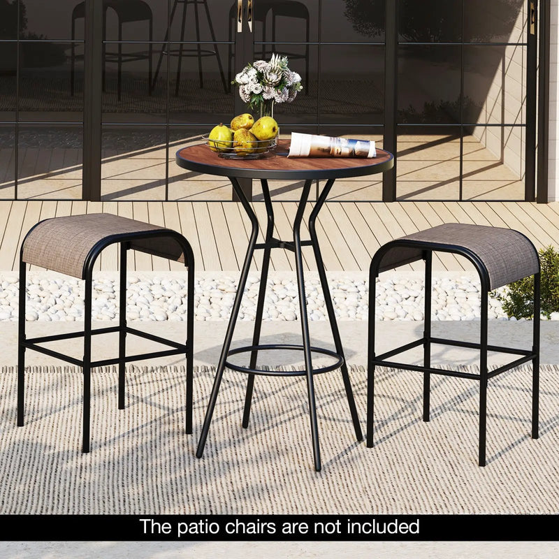 28 Inches Outdoor Bar Table with Wood-Like Tabletop for Backyard Garden by DirectDeals
