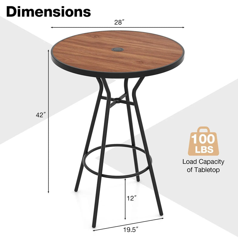 28 Inches Outdoor Bar Table with Wood-Like Tabletop for Backyard Garden by DirectDeals