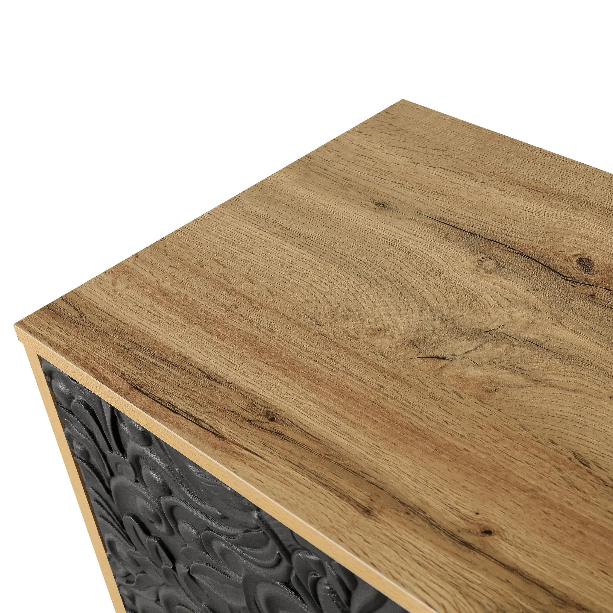 Black Carved Symmetrical Design Door And Wood Coloured Frame TV Stand by HouseOfZazla