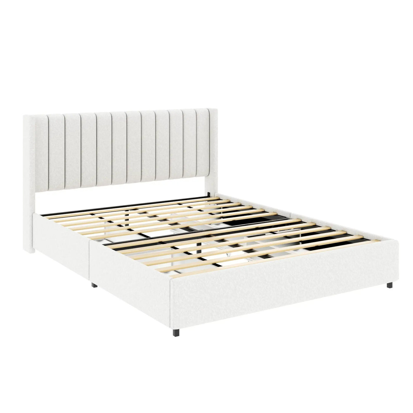 Anda - Boucle Upholstered Platform Bed With Patented Drawers Storage - Ivory by Unique Piece Furniture
