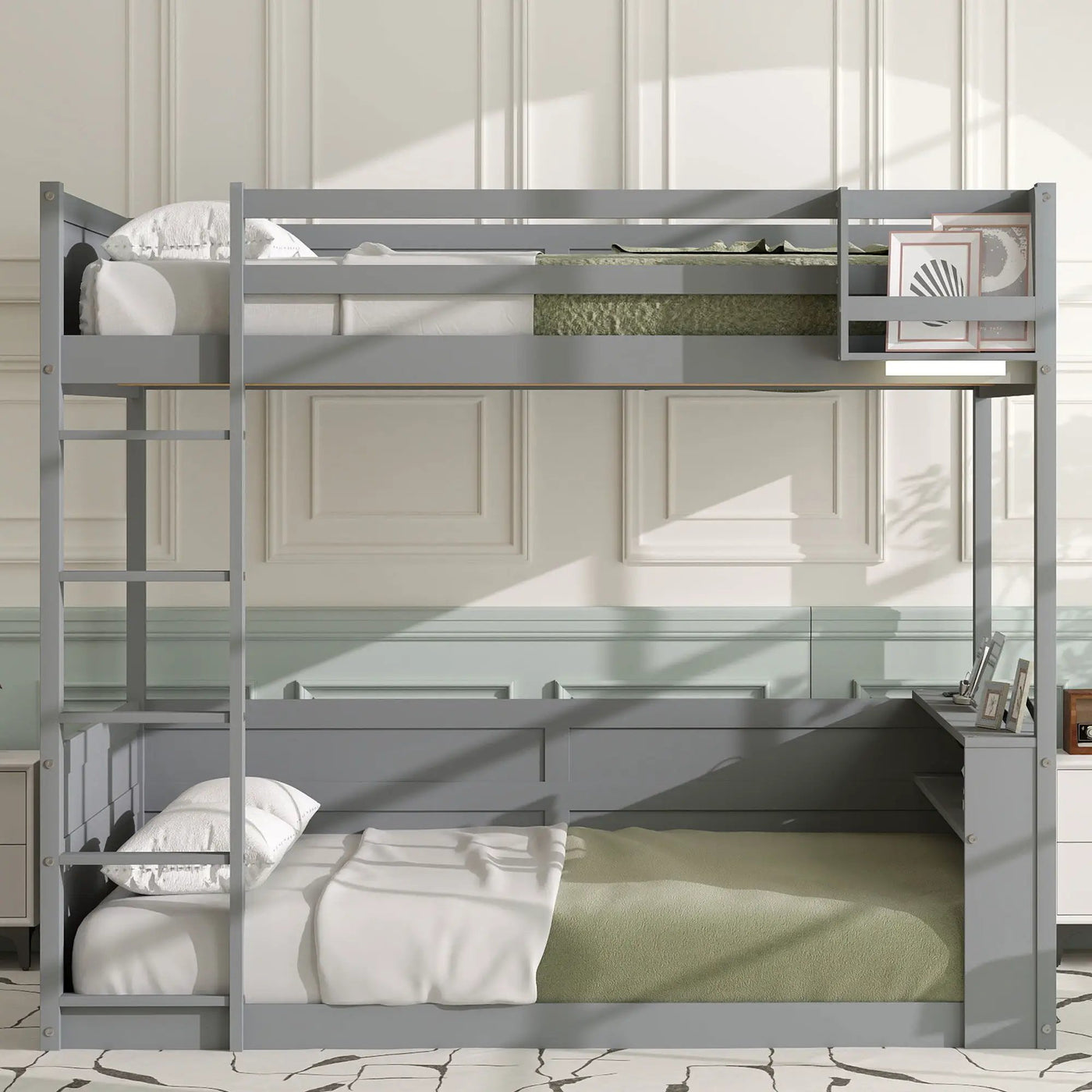 Bunk Bed With Built In Shelves, Storage Box, LED Light And USB Charging Station by HouseOfZazla