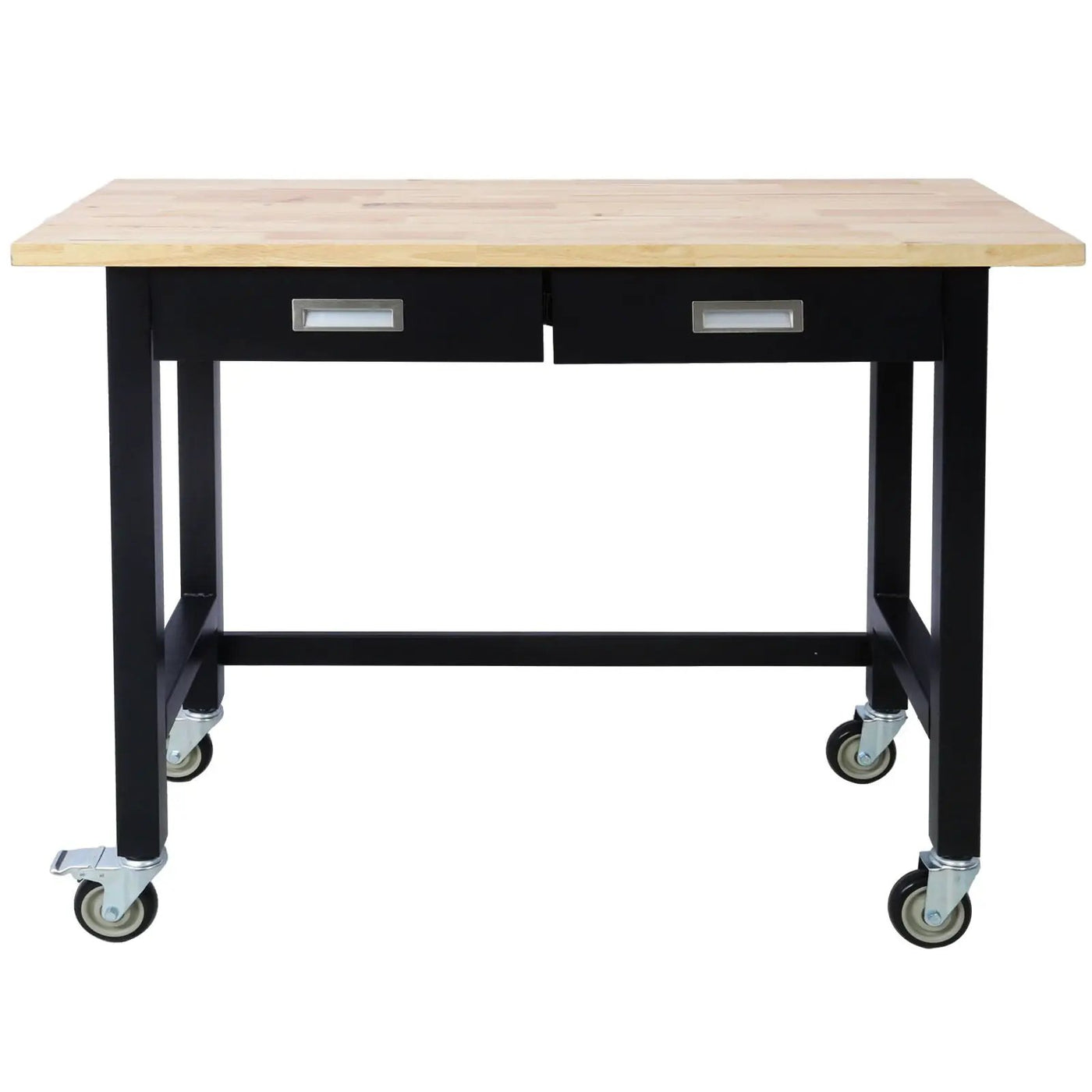 Work Bench, Workbench With Drawer Storage, Heavy Duty Bamboo Wood Work Table With Wheels For Garage Home Office by HouseOfZazla