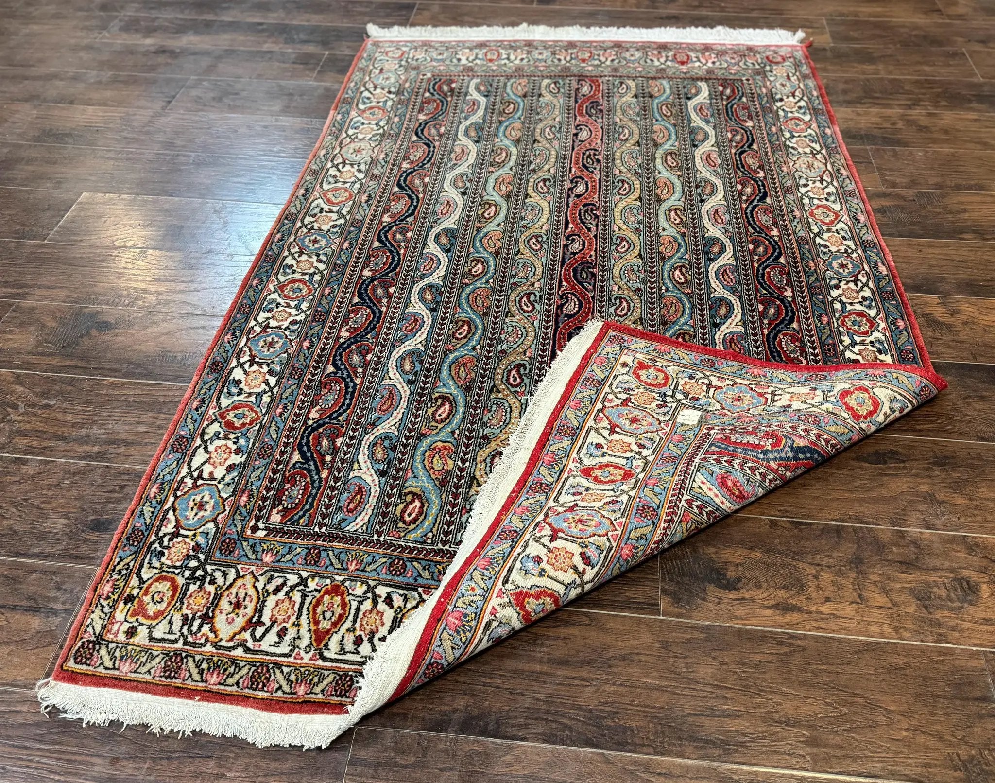 Persian Qum Rug 4x7, Striped Paisley Boteh Design by Jewel Rugs