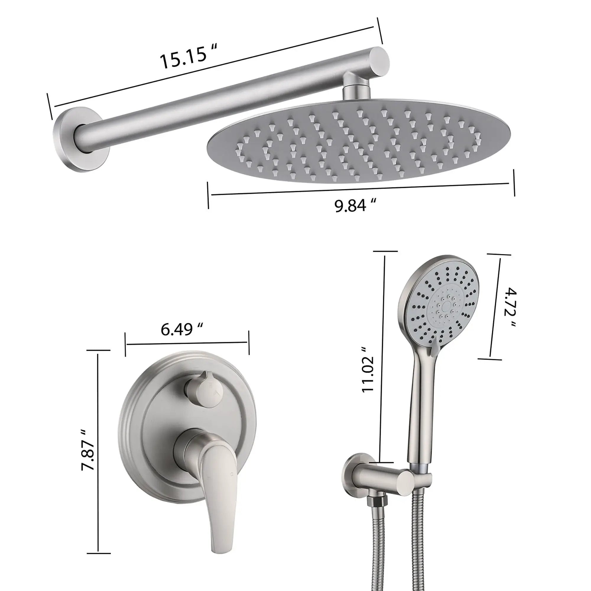 Wall Mounted Shower Set With High Pressure 10" Rain Shower Head And 5 Function Handheld Shower Head by HouseOfZazla