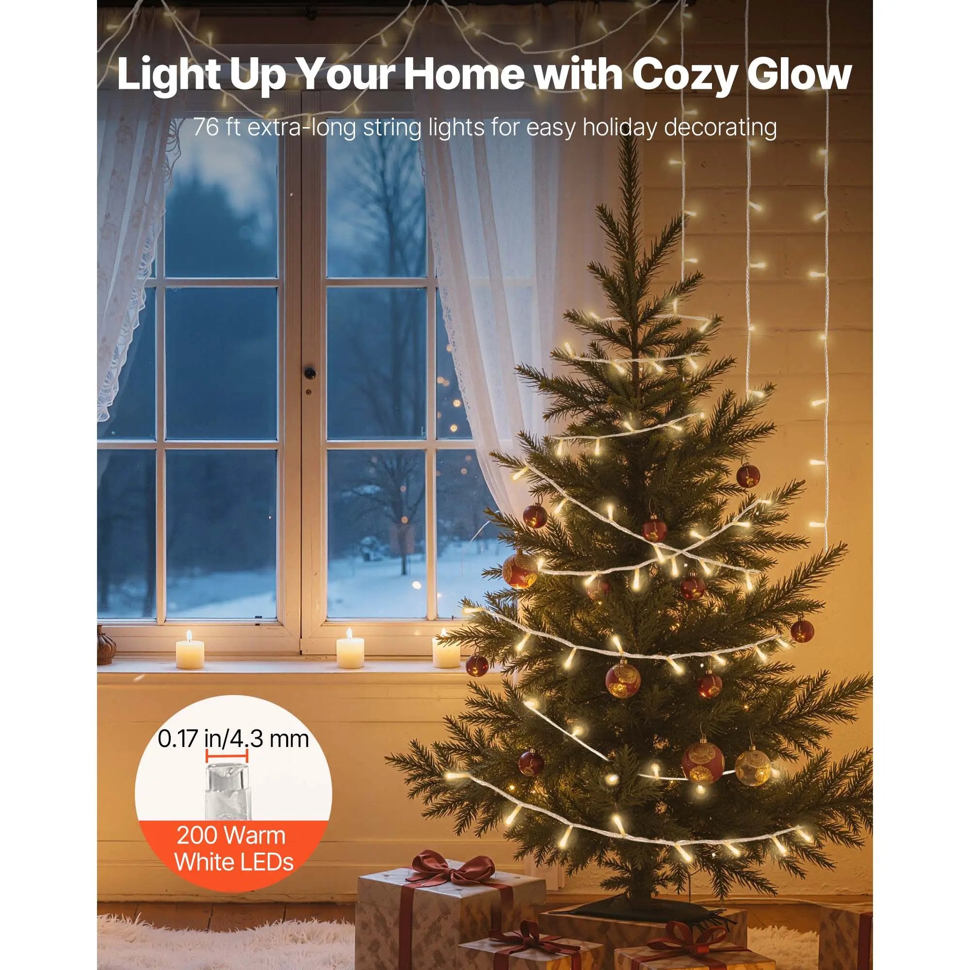 LED Christmas String Lights, 200 LED, 76 Ft Connectable Warm by HouseOfZazla