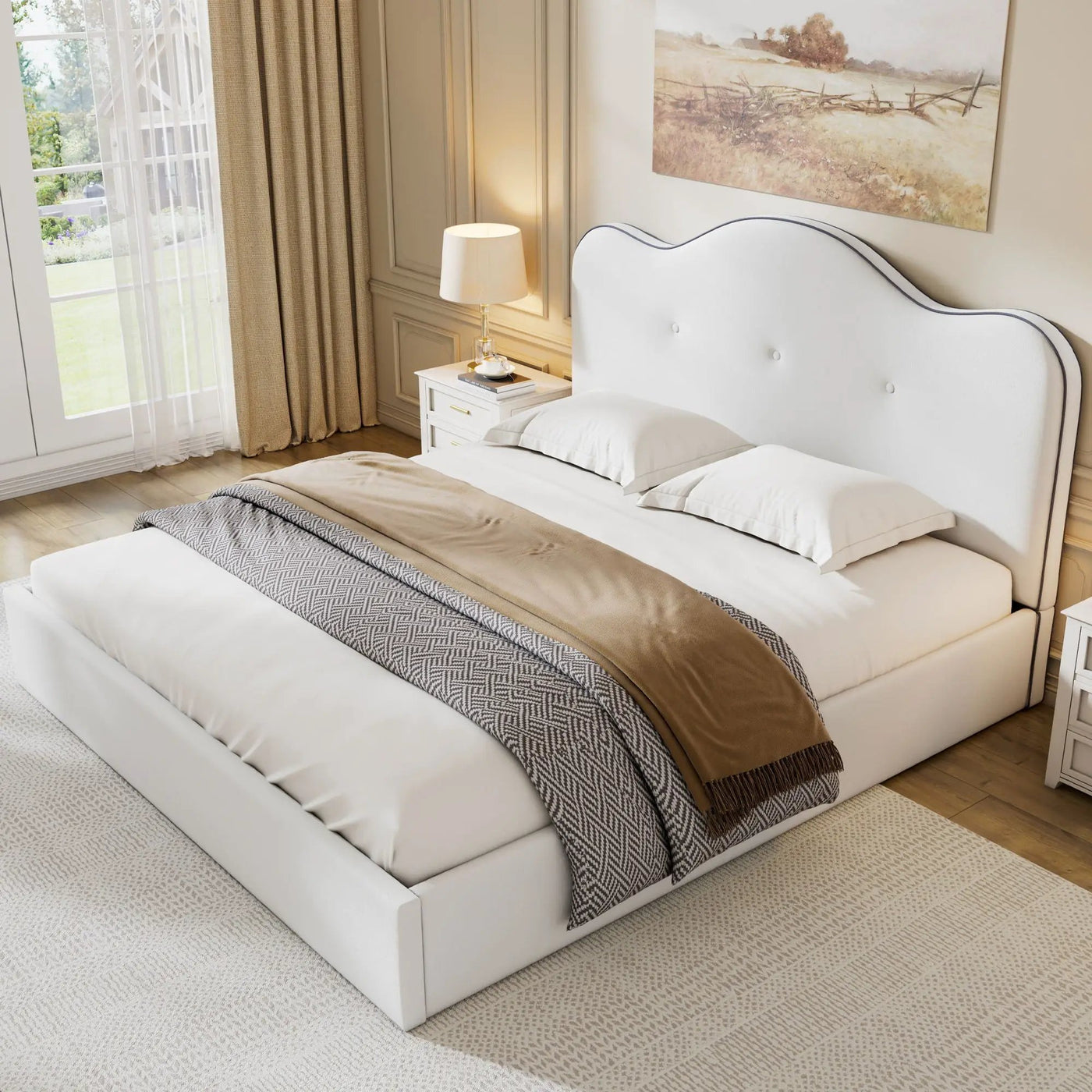 Upholstered Platform Bed With Sturdy Frame And Headboard by HouseOfZazla