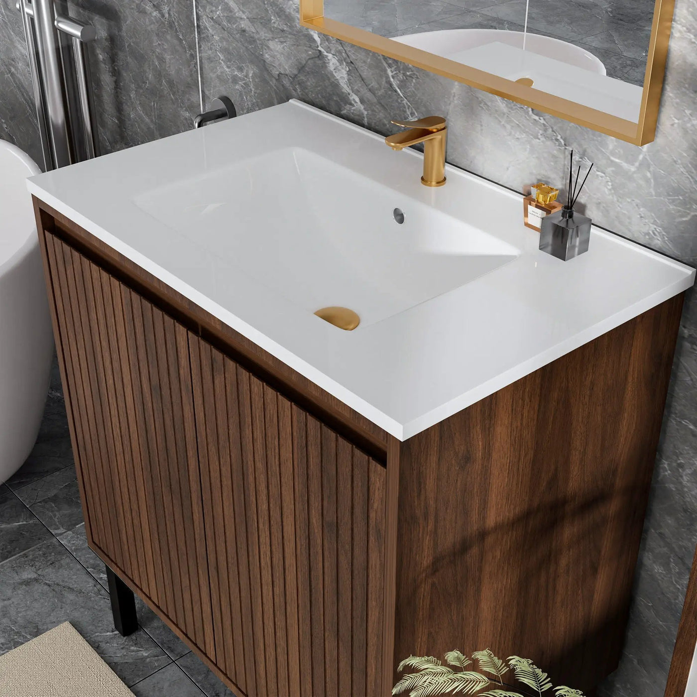 Bathroom Vanity With Ceramic Sink, Floor-Standing Design, Soft-Closing Drawers by HouseOfZazla