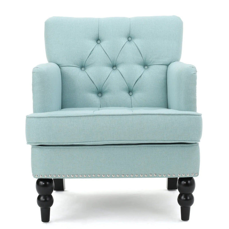 Harrison Tufted Club Chair with Button Tufted Back and Birch Wood Legs by HouseOfZazla