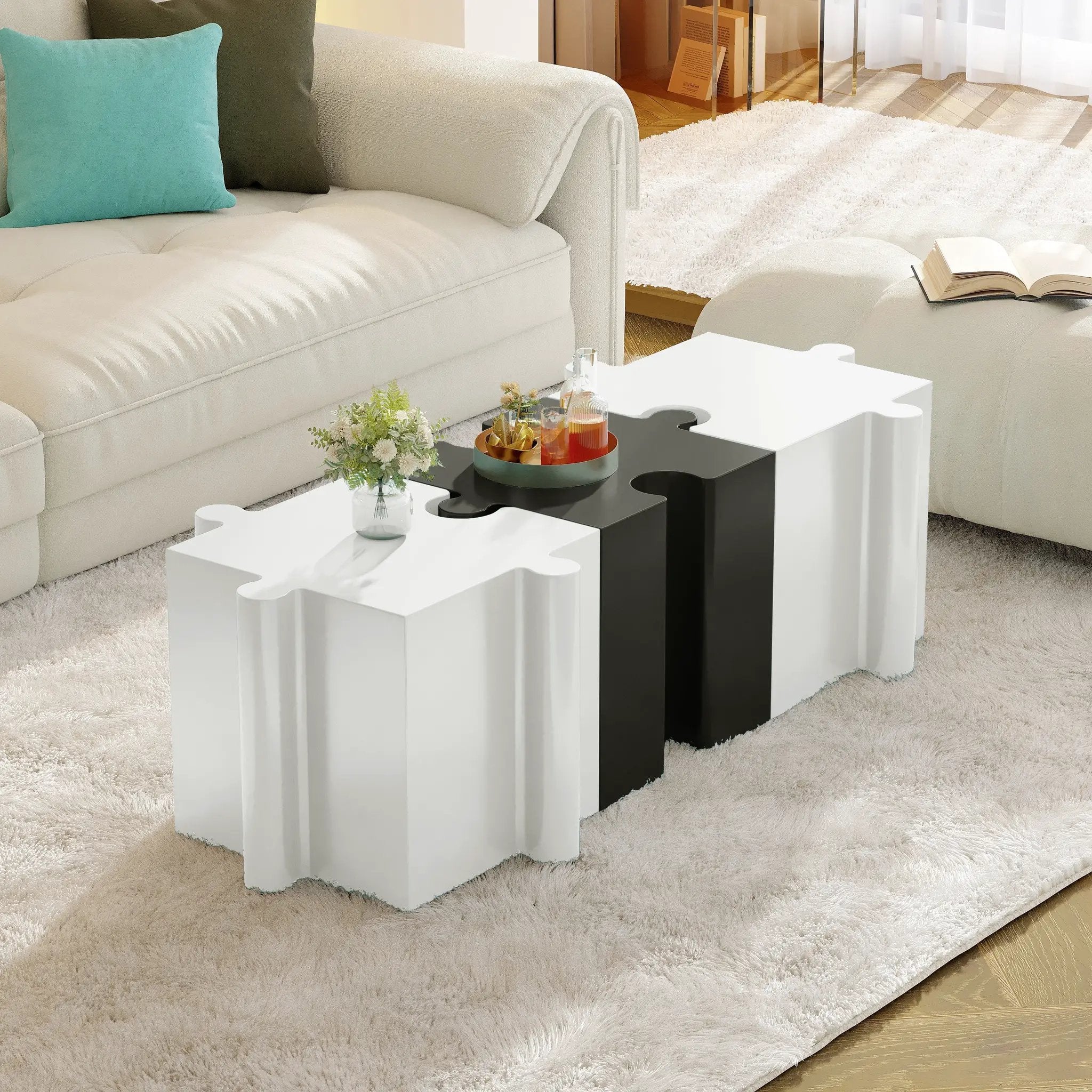 3-Piece Artistic Puzzle Table Set, Modular MGO Side Tables by HouseOfZazla