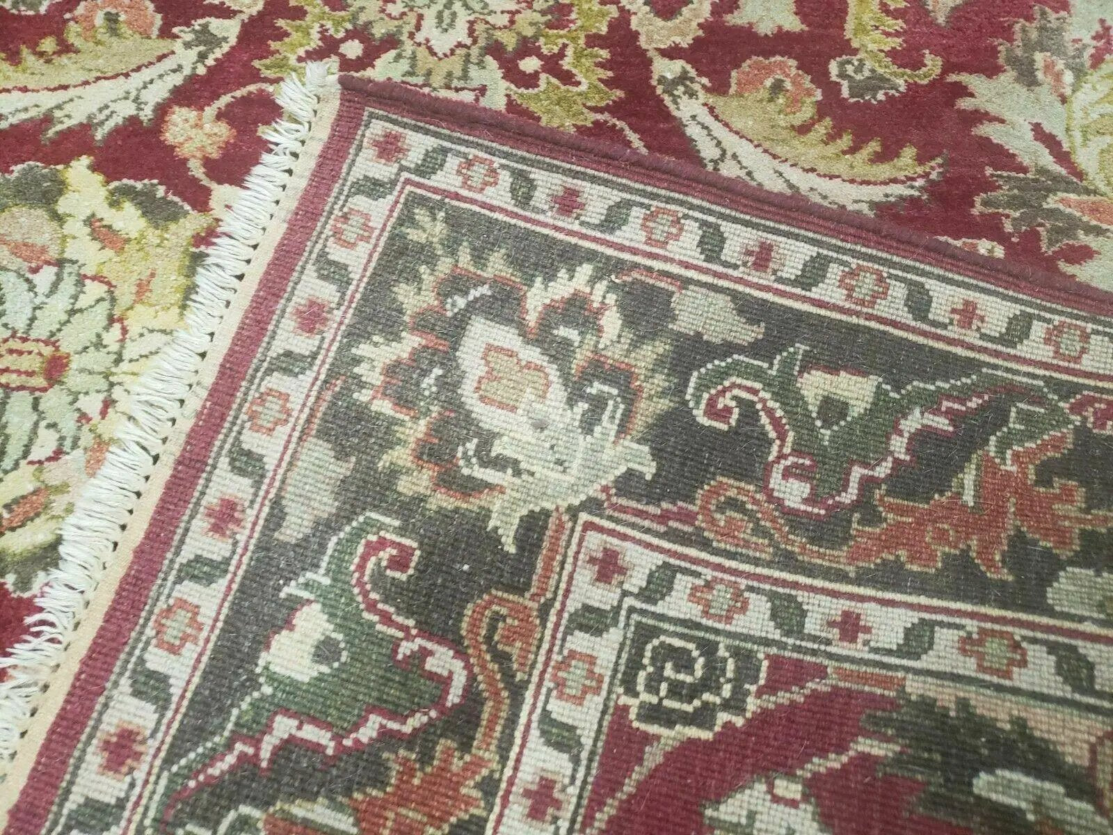 Indo Persian Rug 6x9, Hand Knotted Vintage Indian Sultanabad Agra Wool Rug, Handmade Oriental Carpet 6 x 9, Red Large Floral Design by Jewel Rugs