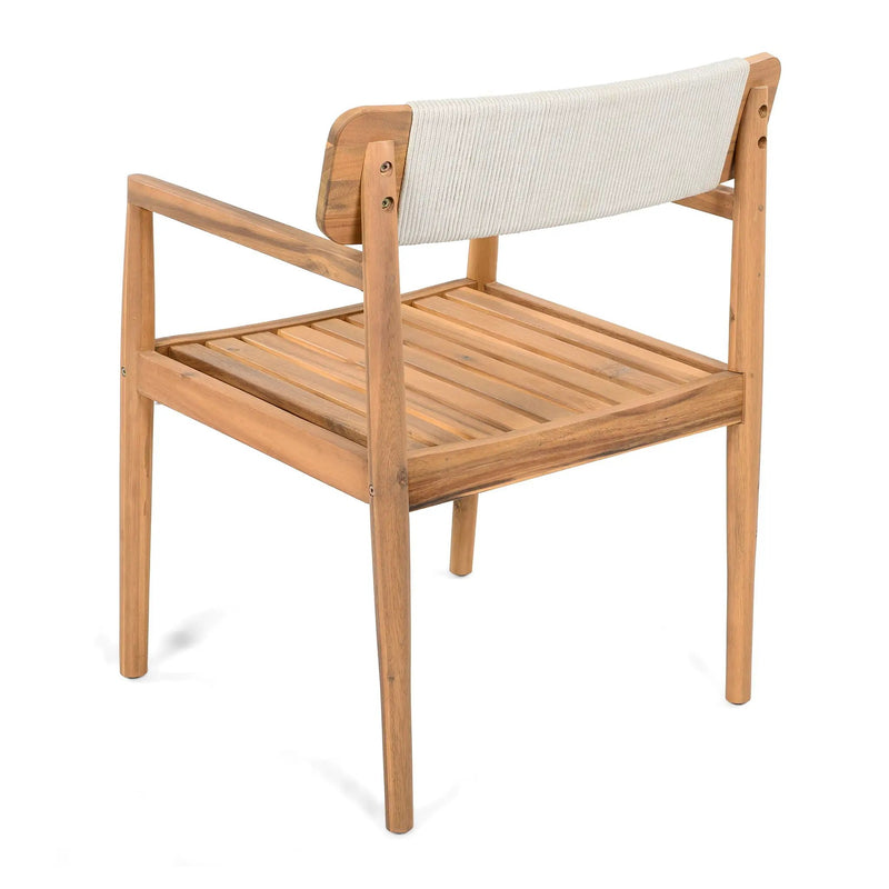 Creative Braided Acacia Wood Outdoor Dining Chairs with Armrests (Set of 2) - Teak / White by HouseOfZazla