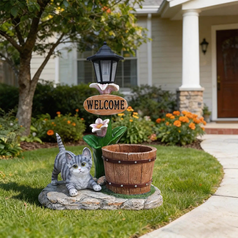 Lying Cat Solar Planter Garden Decor by HouseOfZazla