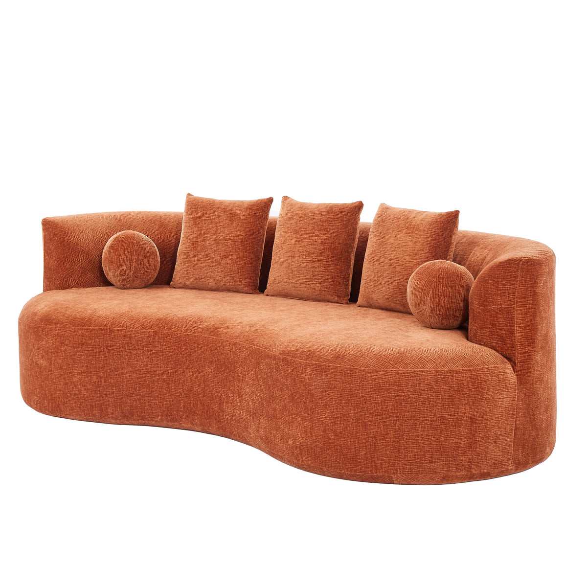 90-Inch Curved Modern Chenille Sofa with Artistic Curved Design - Orange or White, photo 3 of 10