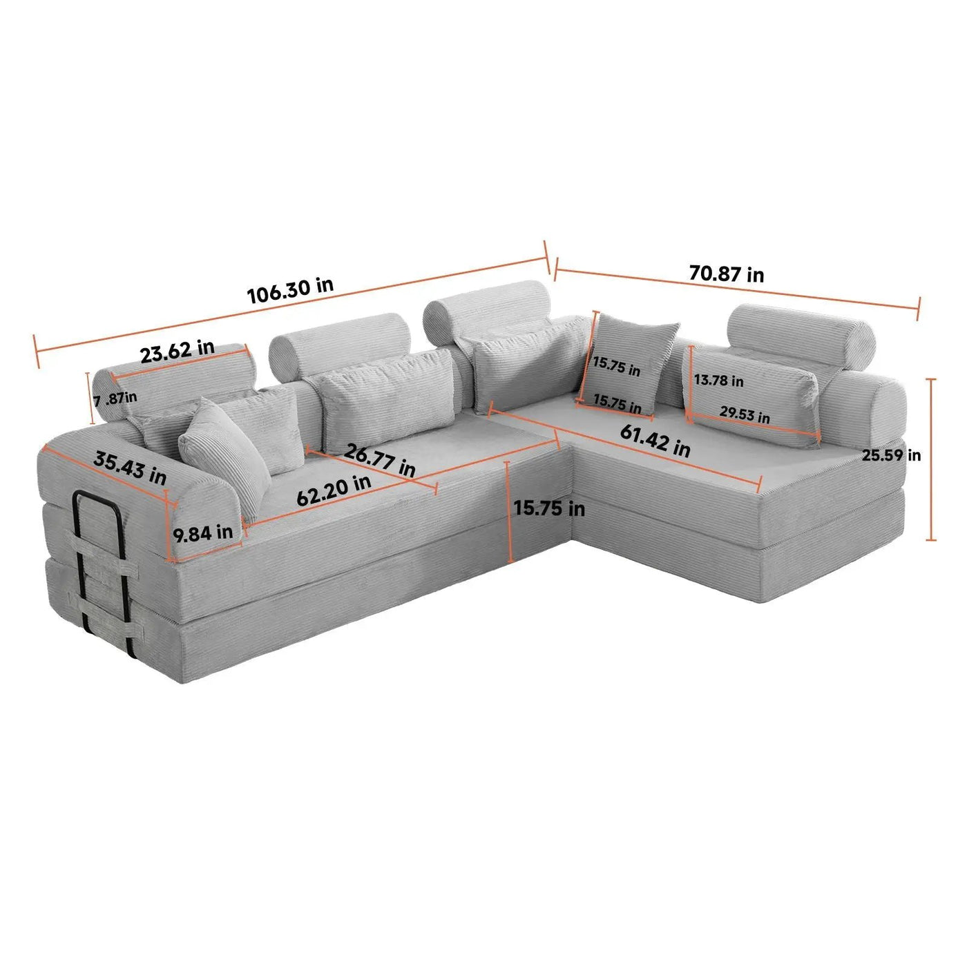 Modern L-Shape Modular Sectional Sofa, Compressed Design by HouseOfZazla