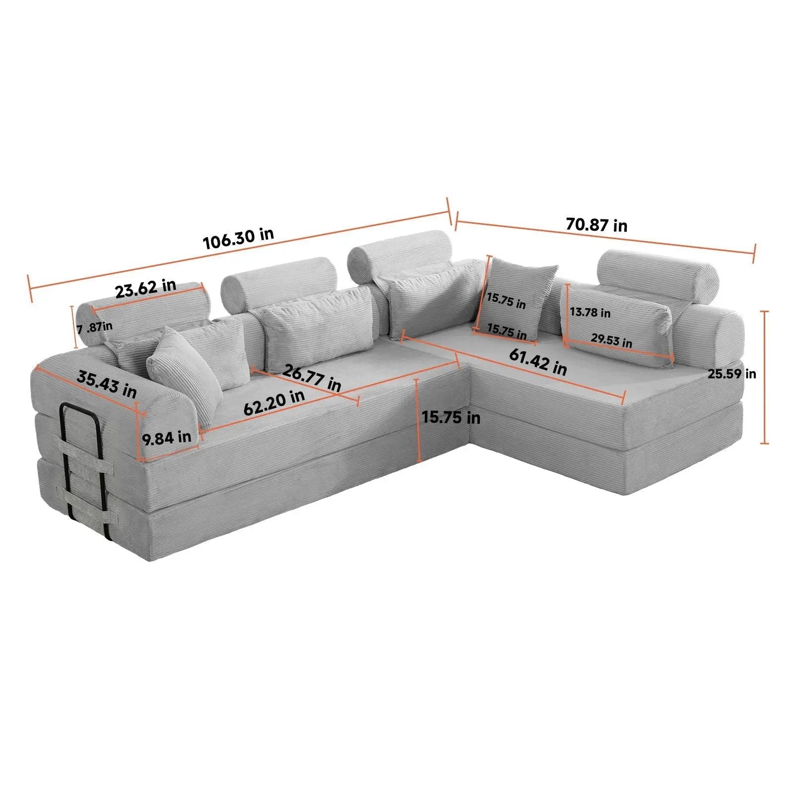 Modern L-Shape Modular Sectional Sofa, Compressed Design by HouseOfZazla