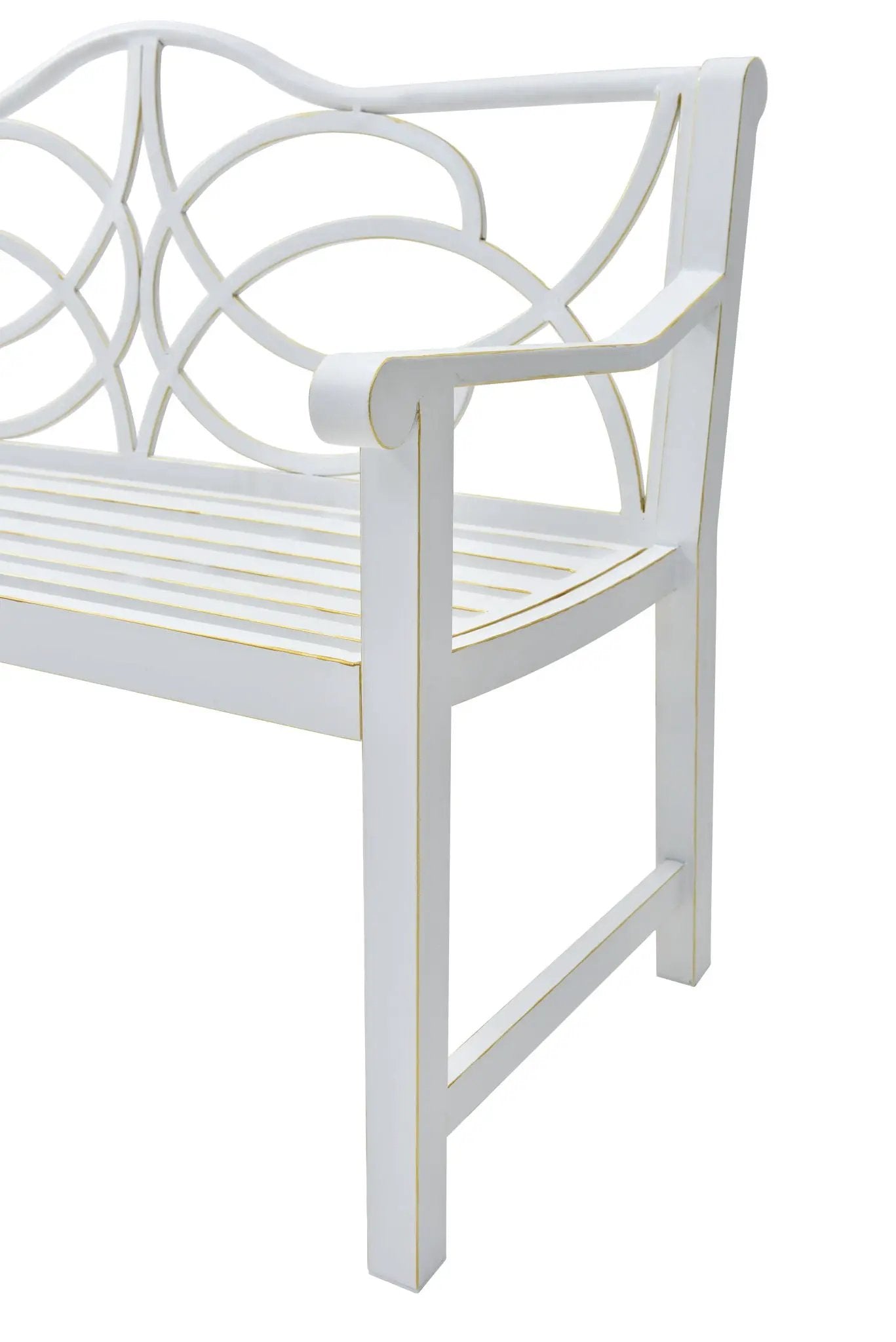 Outdoor Garden Patio Bench With Backrest And Armrest, Slatted Seat For Park, Yard & Porch, Balcony, Accommodates 2 - 3 People - White by Unique Piece Furniture