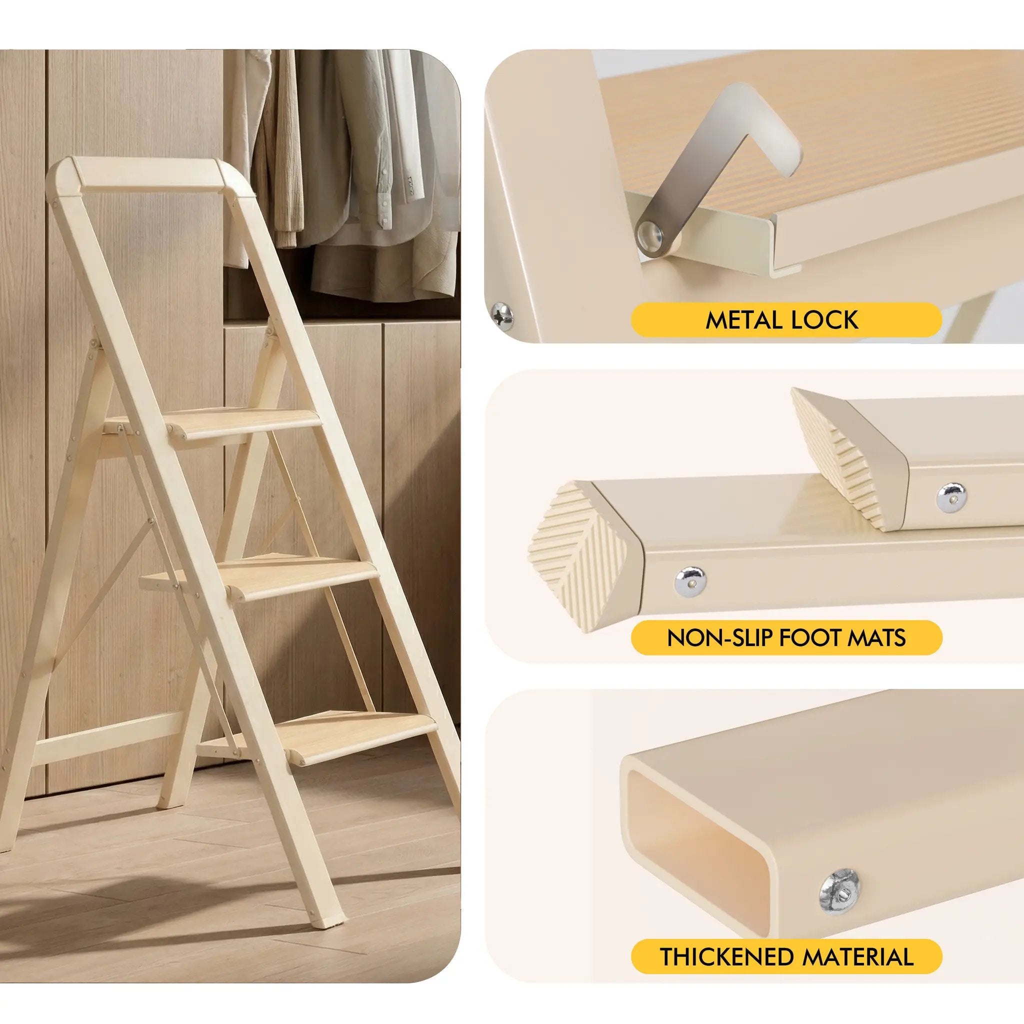3 Step Ladder Folding Step Stool for Adults by HouseOfZazla