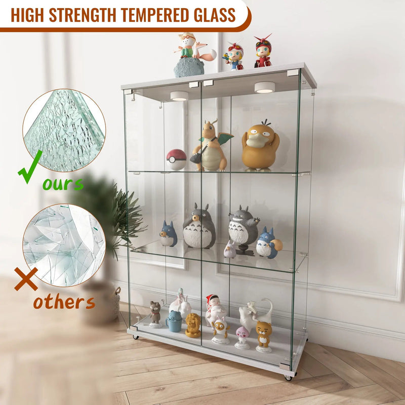 Modern Display Cabinet With LED Lights, Transparent Tempered Glass 2 Door Storage Case With 3 Shelves by HouseOfZazla