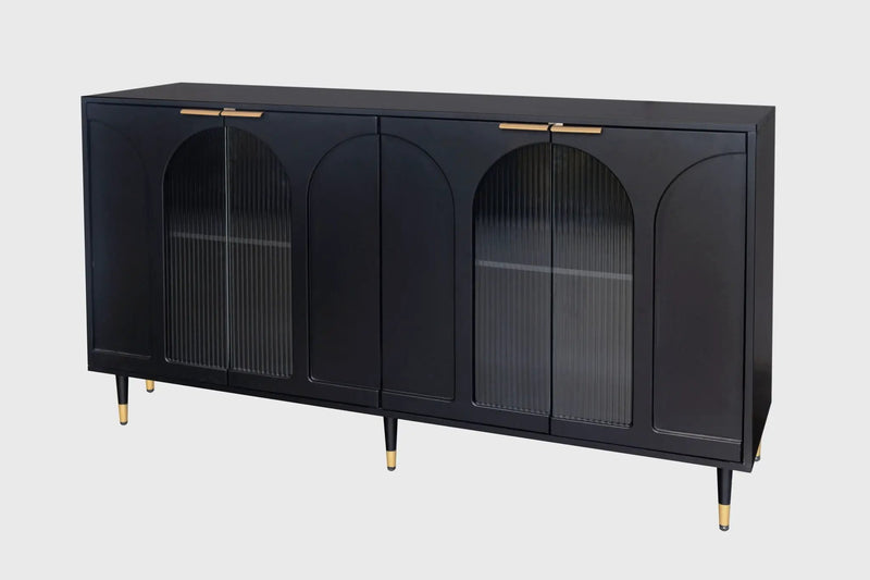 Accent Cabinet Lacquered Wooden Cabinet With 4 Glass Doors Sideboard Buffet Server Cabinet Storage Cabinet, For Living Room, Entryway, Hallway, Office, Kitchen And Dining Room by Unique Piece Furniture