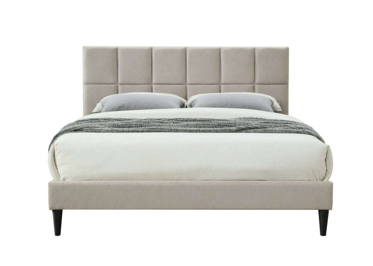 Modern Squares Upholstered Bed with USB Charging - Gray