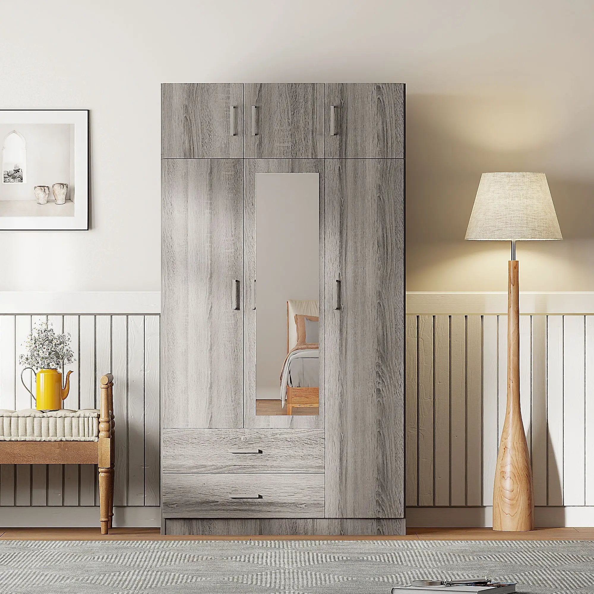 Modern 3 Door Mirror Wardrobe With 2 Drawers And Top Cabinet by HouseOfZazla