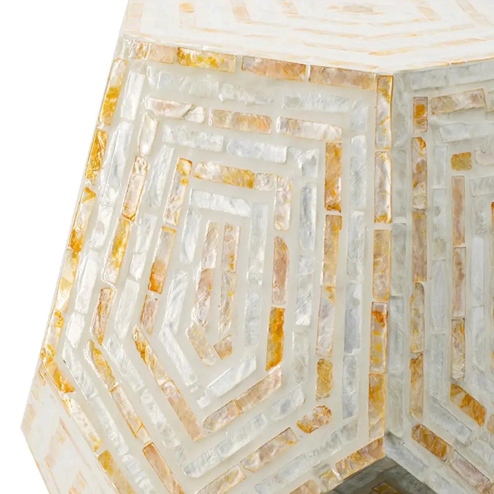 18x18x21 Hexagonal Capes Capiz Stool Cream/Yellow by HouseOfZazla