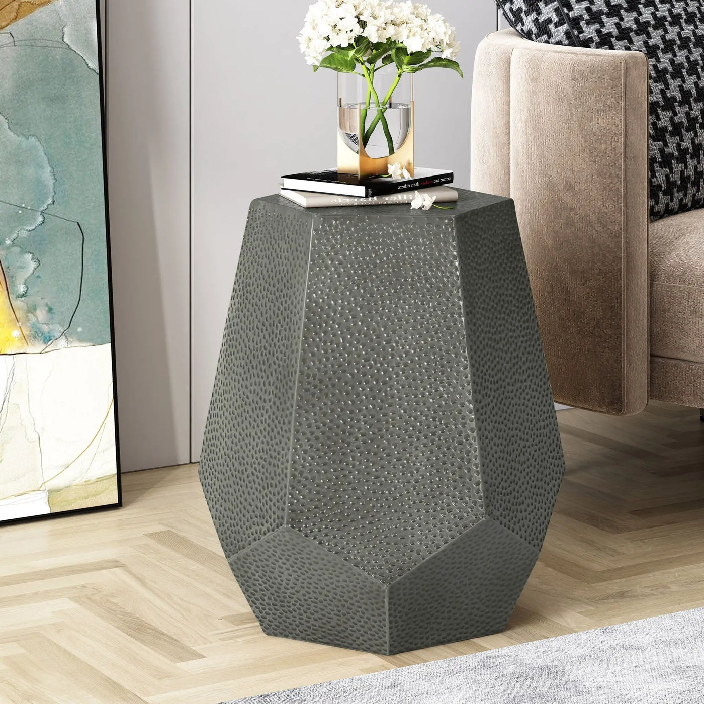 Modern Hammered Iron Geometric End Table by HouseOfZazla