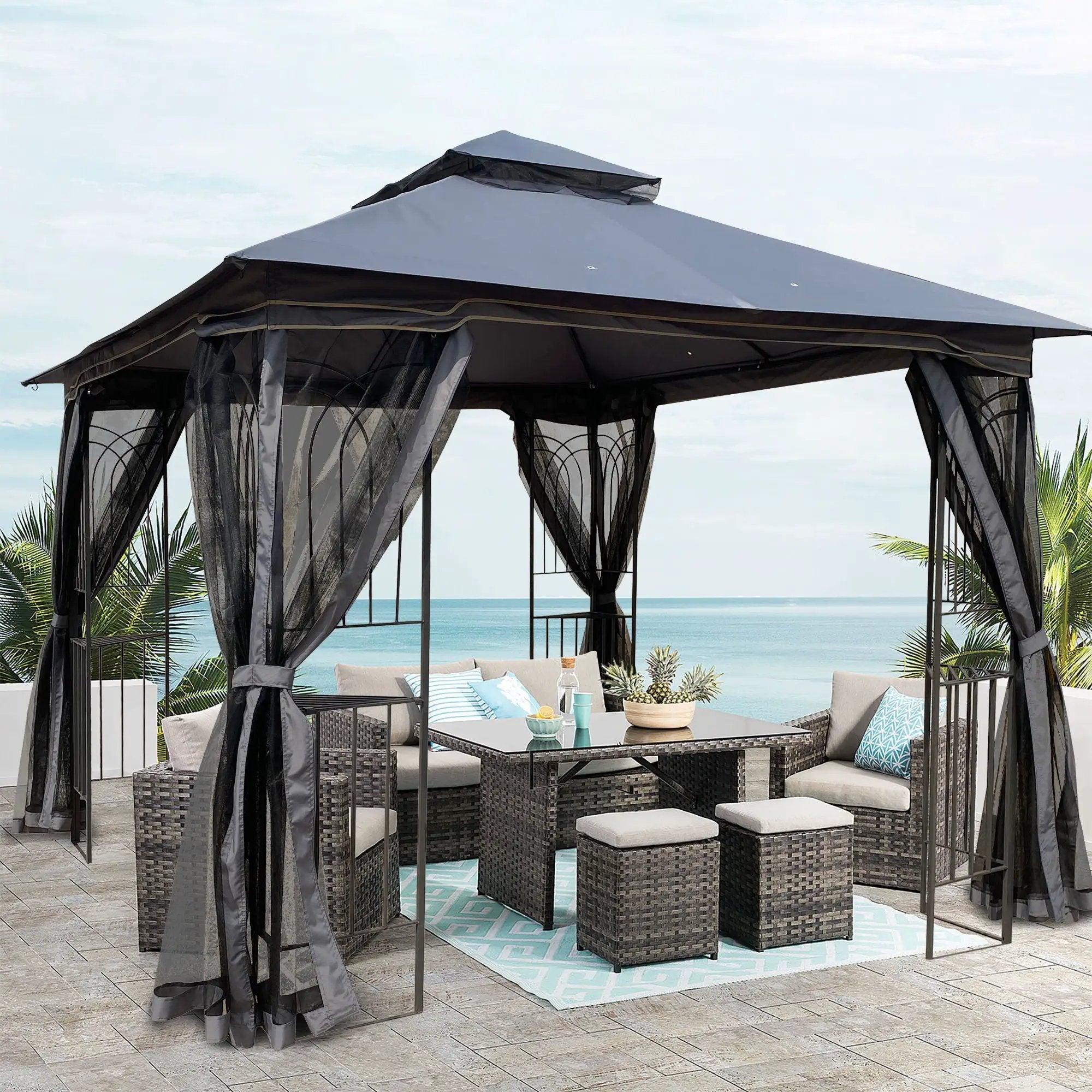 Patio Gazebo Tent With Ventilated Double Roof And Mosquito Net by Unique Piece Furniture