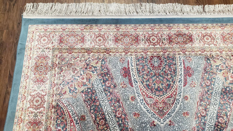 4x6 Silk Carpet, Light Blue & Beige Oriental Rug 4 x 6ft, Traditional Design Medallion All Over, Bamboo Silk, Super Fine, High Quality, Soft by Jewel Rugs