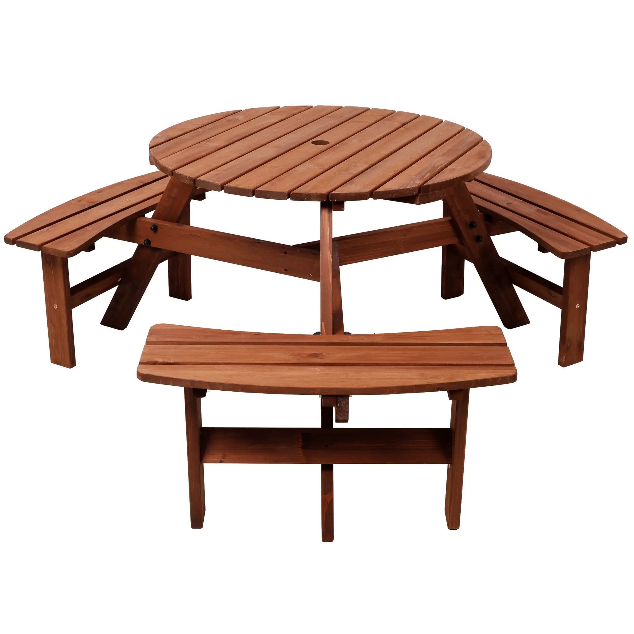 Wooden Kids Picnic Table with 3 Built-in Benches and Umbrella Hole by HouseOfZazla